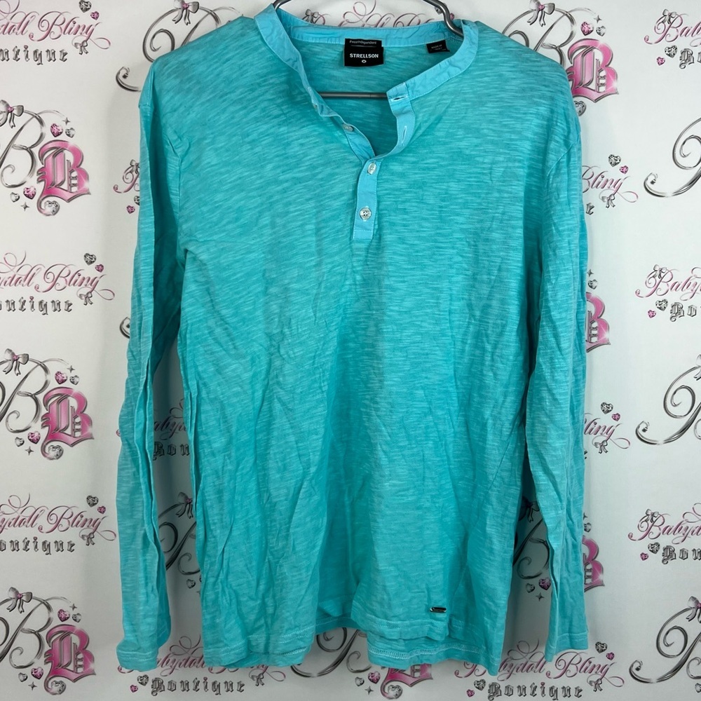 Strellson long sleeve button up heathered logo  Turquoise Long Sleeve Tee